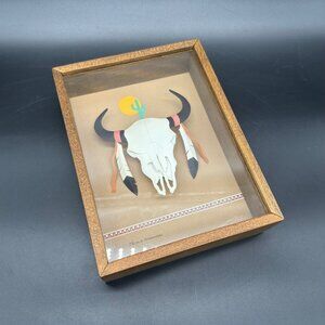 Vintage Paper Sculpture Southwest Shadow Box Art Keith E Brannon Bull Skull